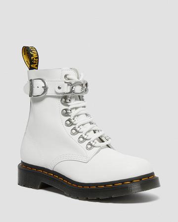 Women's Dr Martens 1460 Pascal Chain Leather Lace Up Boots White | AU 180GSO